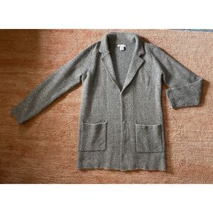 Sincerely Jules Herringbone Knit Coatigan Gray Black Longline Cardigan Size L